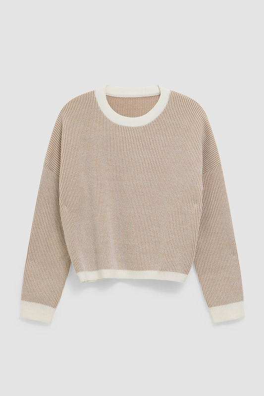 CAMEL RIBBED WOMAN KNITTED SWEATER