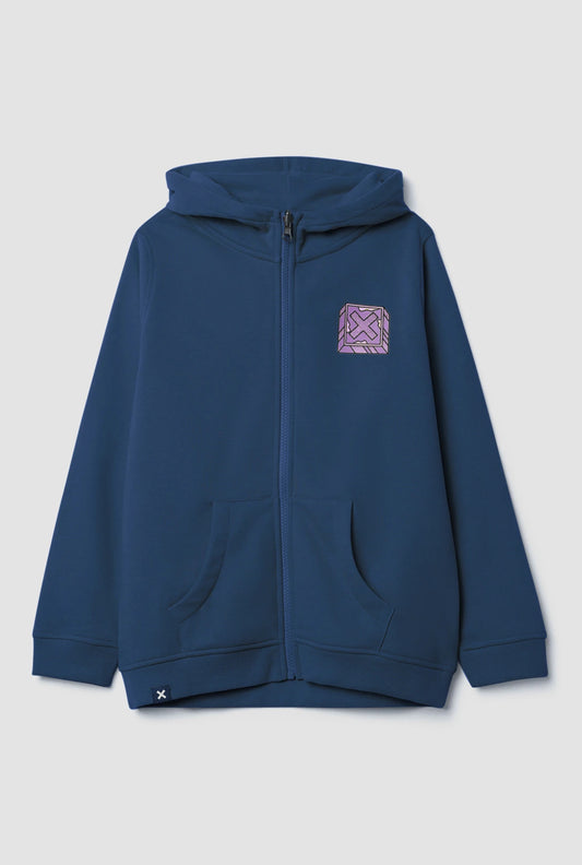 SUDADERA CON CAPUCHA FULL ZIP KIDS FONT IMPERIAL BLUE