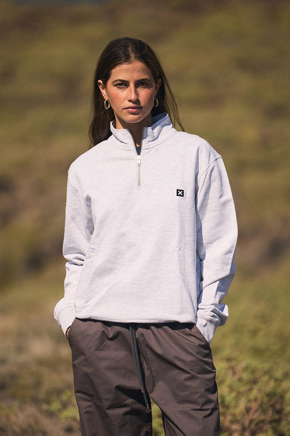 SUDADERA HALF ZIP LOGO LIGHT GREY MELANGE