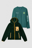 PACK SUDADERA CON CAPUCHA POLAR CAVE CAQUI + CAMISETA MANGA LARGA JOURNAL TREKKING GREEN