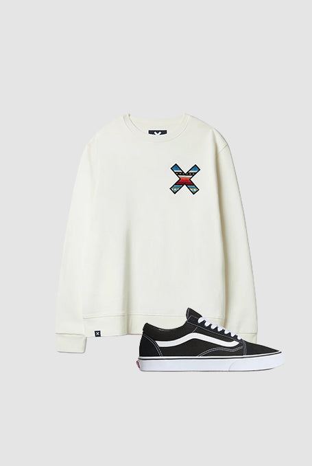 PACK SUDADERA CLASSIC BLANCO ROTO + BLACK OLD SKOOL VANS SNEAKERS